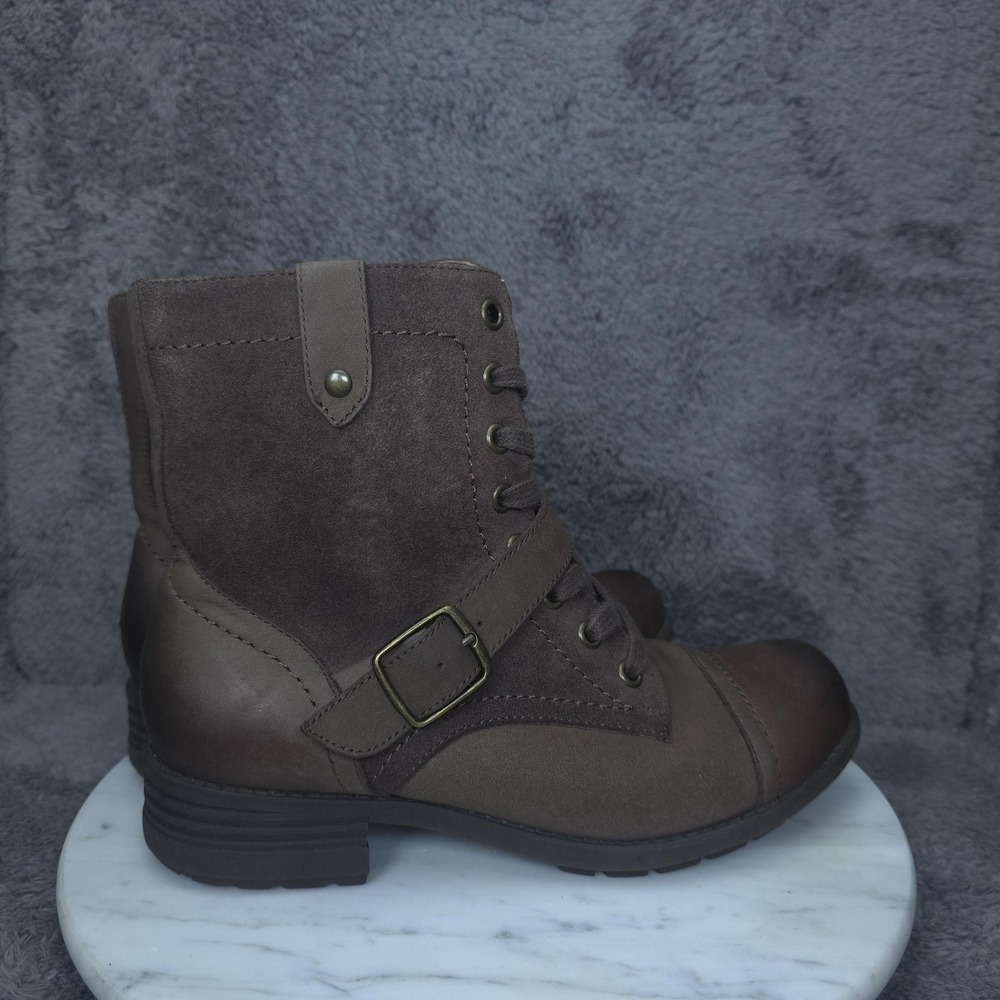 Abeo Verity Boots Womens Size 6.5N Brown Leather Ankle Combat Zip ABV0382 Buckle